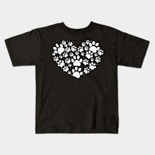 White dog paw print made of heart Kids T-Shirt